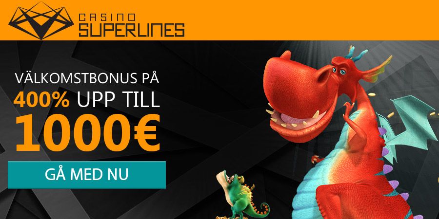 Hos Casino Superlines får du 50 free spins utan insättning och 400% bonus upp till 10 000 kr