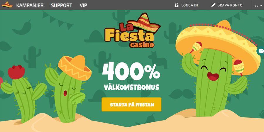 La Fiesta casino - Få 400% i bonus upp till 1000 kr + 100 gratisspinn