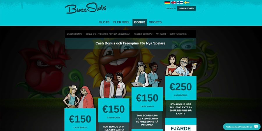 BuzzSlots casino med 200% i bonus och 50 free spins