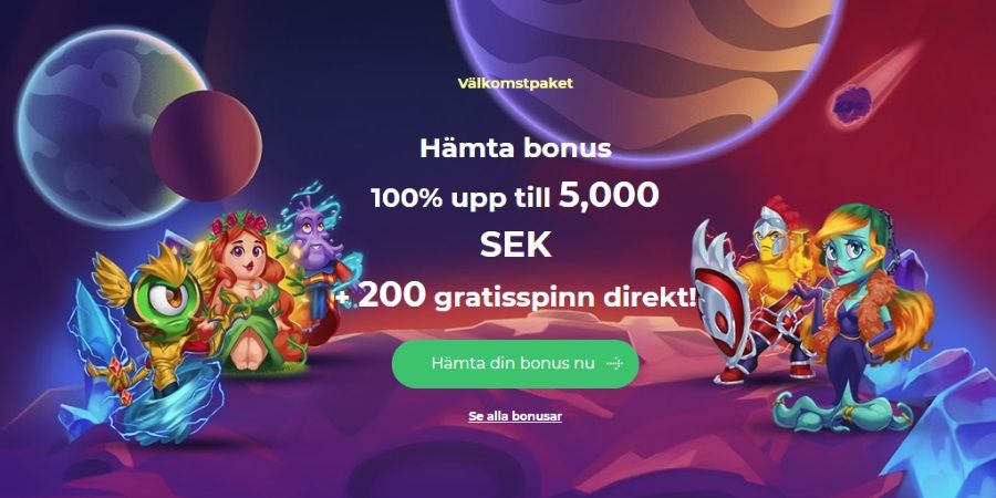 Hos Alf Casino får du 100% bonus upp till 2000 kr + 250 free spins på första insättningen