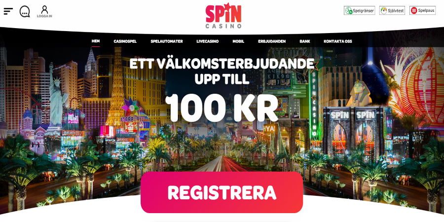 Hos Spin Casino får du 100% bonus upp till 2000 kr