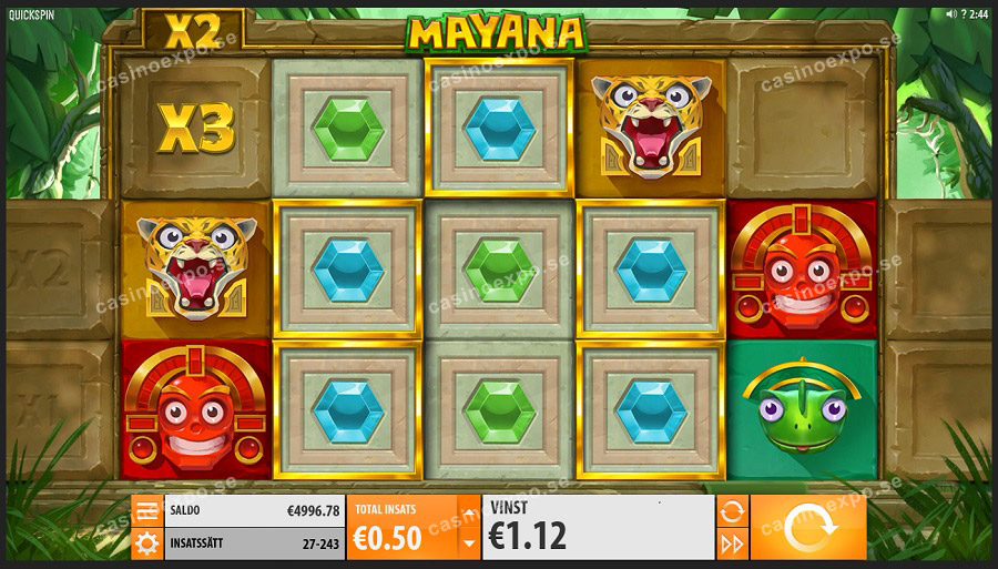 Mayana slot från Quickspin med 243 vinstmöjligheter och 2 bonusspel