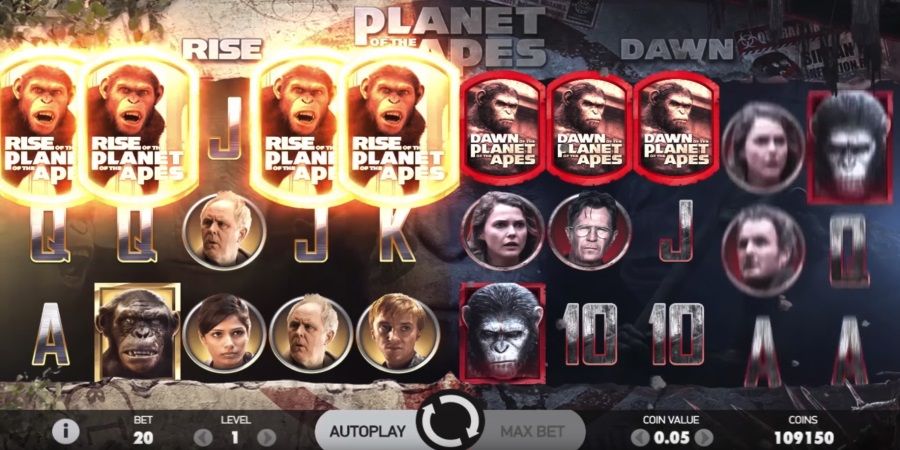 Planet of the Apes slot från NetEnt med wilds, free spins, 5 bonusspel, multiplikator och scatters