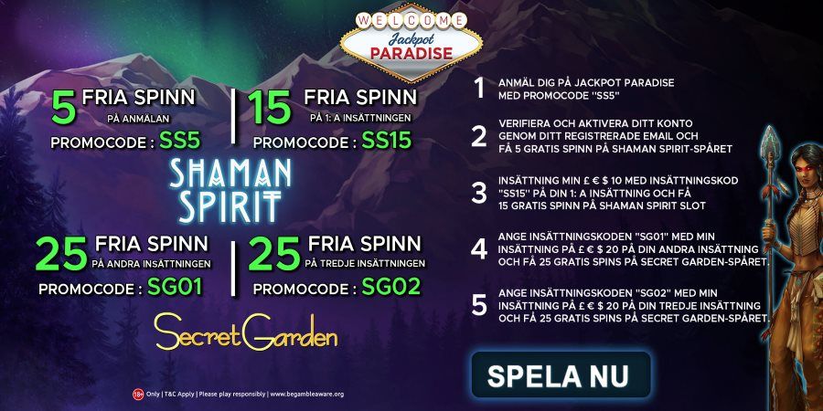 Jackpot Paradise Casino - Få free spins på de tre första insättningarna
