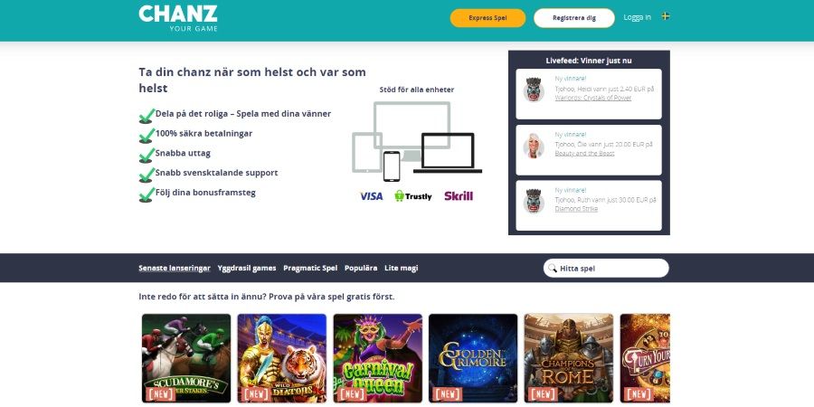 Chanz online casino med bonus och free spins