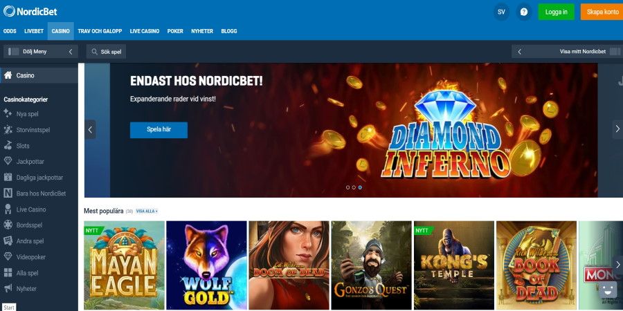 Casino Online hos NordicBet - 100 % upp till 100 kr i bonus