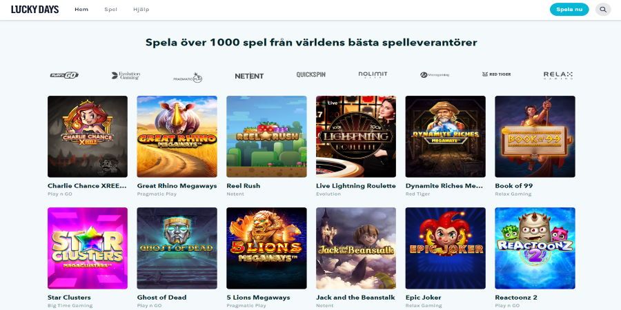 LuckyDays casino med 100% bonus upp till 3 000 kr och 100 free spins i Starburst!