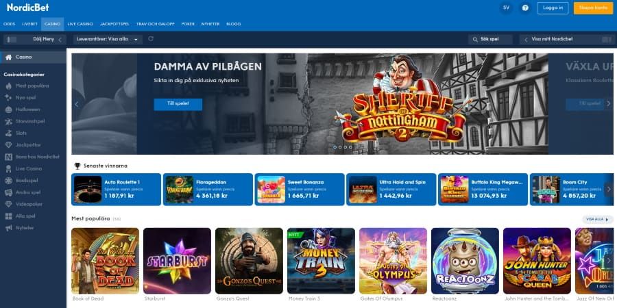 Casino Online hos NordicBet - Få 100% bonus upp till 500 kr+ 100 freespins!