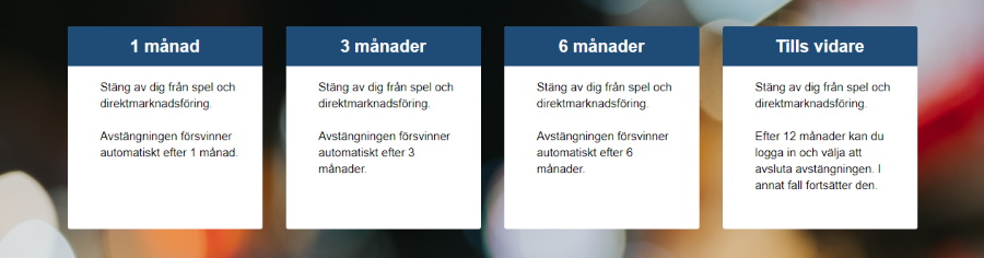 Olika alternativ för avstängning via spelpaus.se