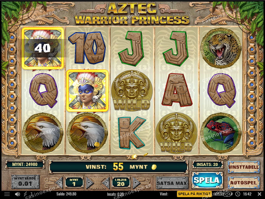 Aztec Warrior Princess slot från Play'n Go med wilds, free spins och bonusspel