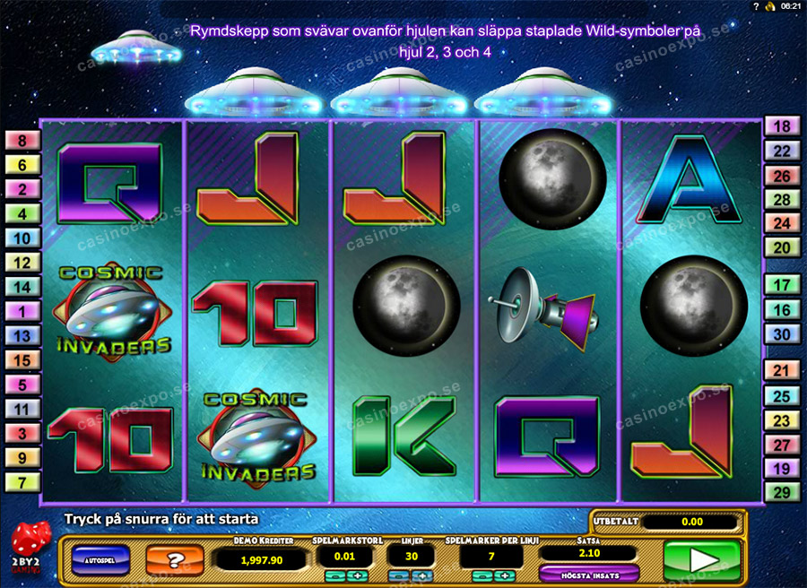 Cosmic Invaders slot från 2 By 2 Gaming med bonusfunktioner och free spins