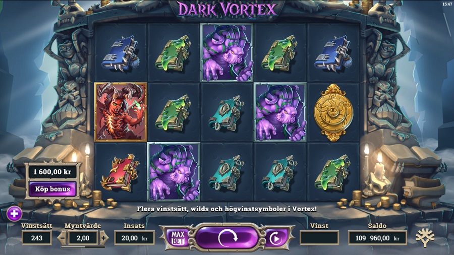 Dark Vortex spelautomat från spelutvecklaren Yggdrasil