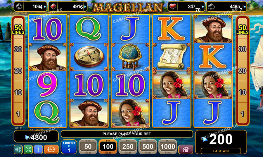 Magellan spelautomat har 50 vinstlinjer