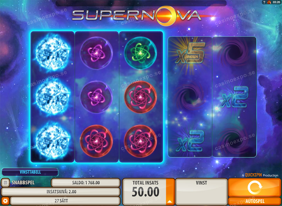 Supernova slot från Quckickspin med free spins och multiplikator på x100
