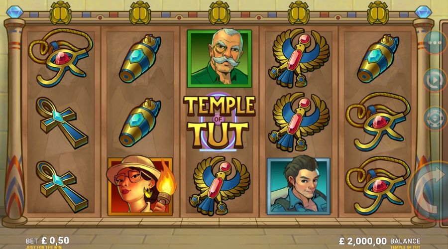Temple of Tut slot av Just For The Win med Super Reels, Free Spins och vinst på båda hållen