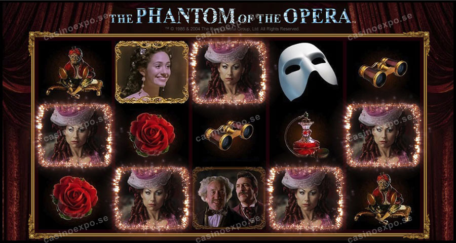 The Phantom of the Opera slot från Microgaming med free spins, wilds, 5 bonusspel multiplikator och 233 vinstlinjer